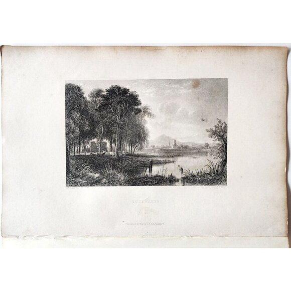 1844 Lochmaben Swamp Landscape Engraving Victorian Scotland Birds Church DWSS18 - Picture 2 of 2